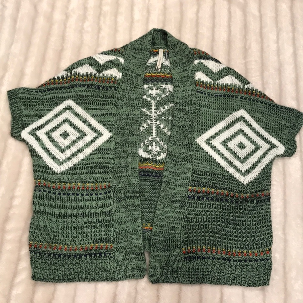 Paper Crane green Aztec cardigan, small.